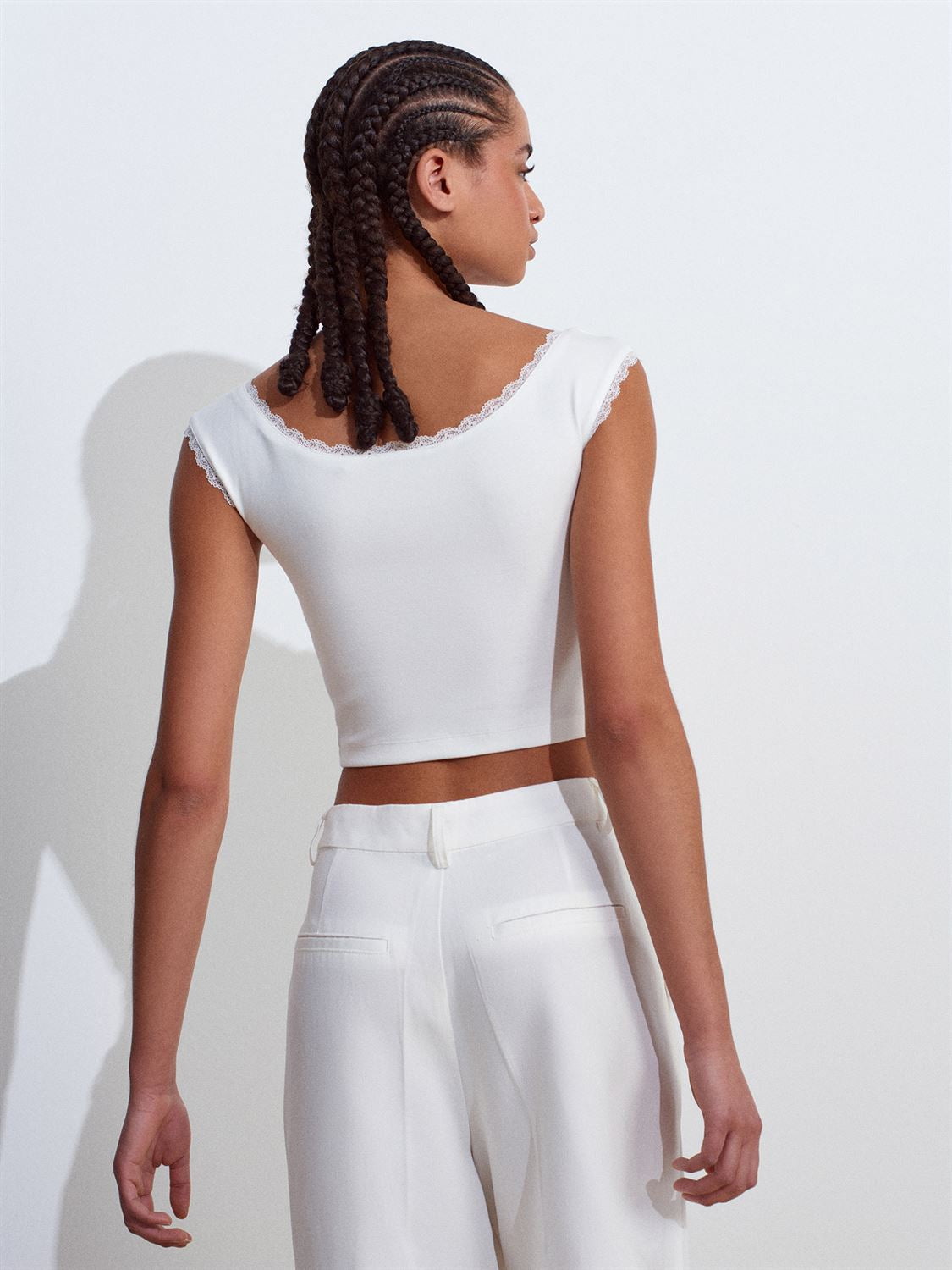 Lace Detailed Open Shoulder Top