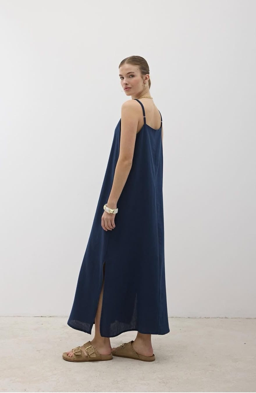 Cotton Long Dress With Two Slits