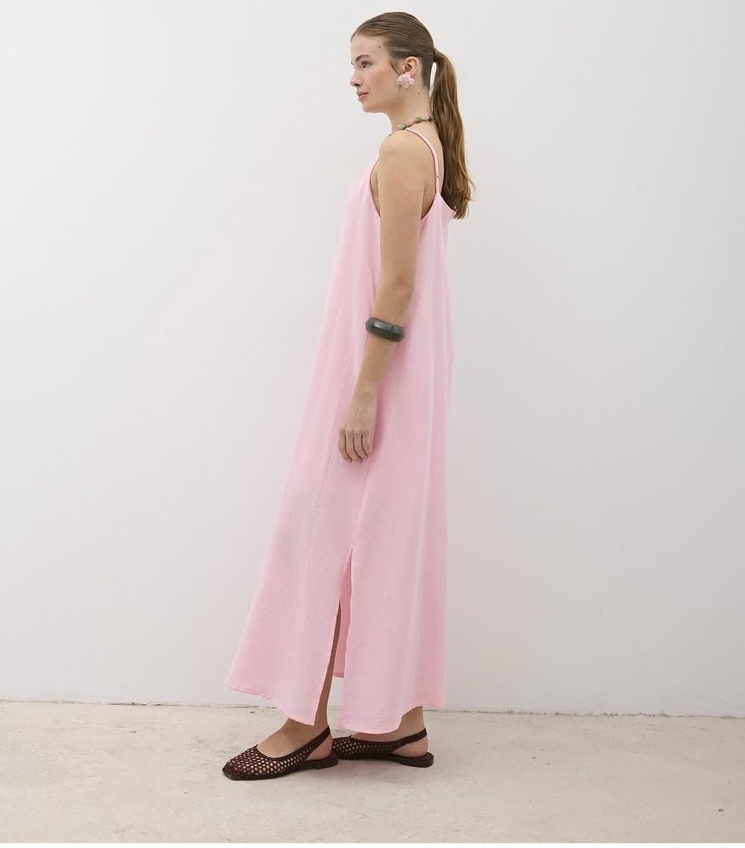 Cotton Long Dress With Two Slits