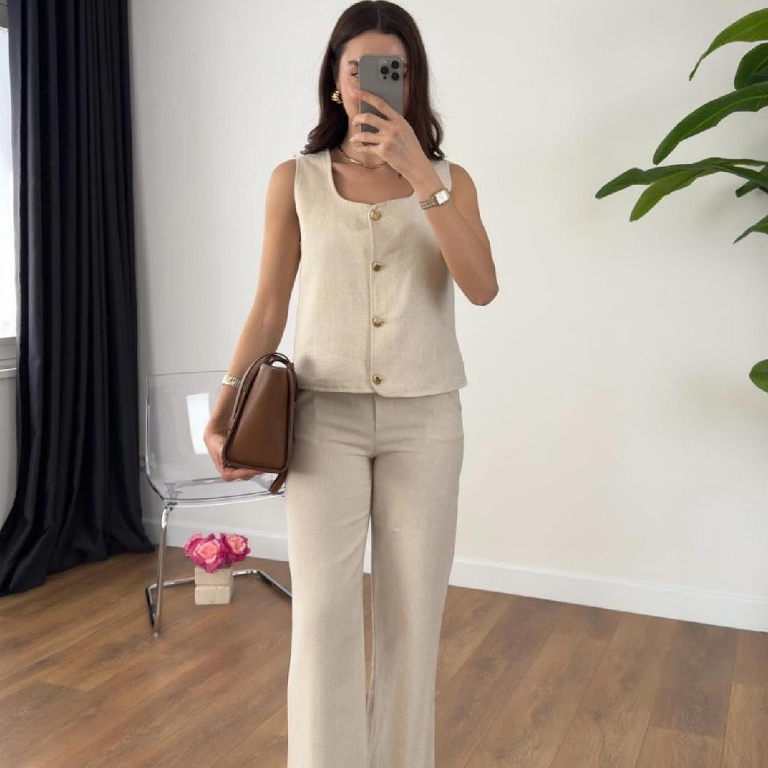 Classic Pantsuit With Gold Button