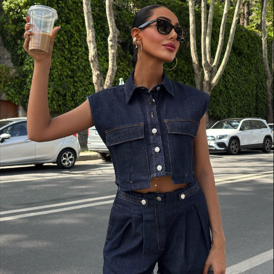 Casual Denim Set Short & Jacket