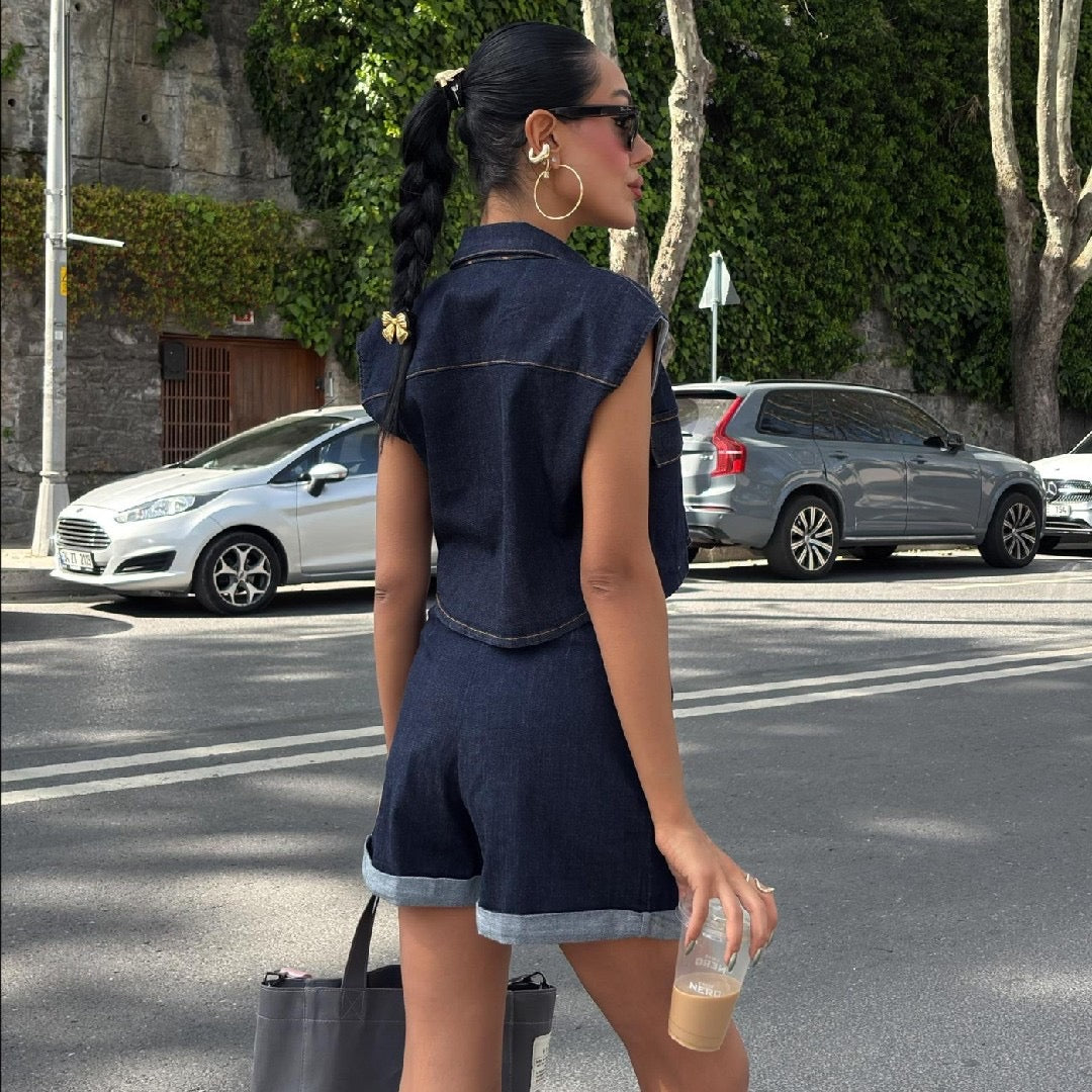 Casual Denim Set Short & Jacket