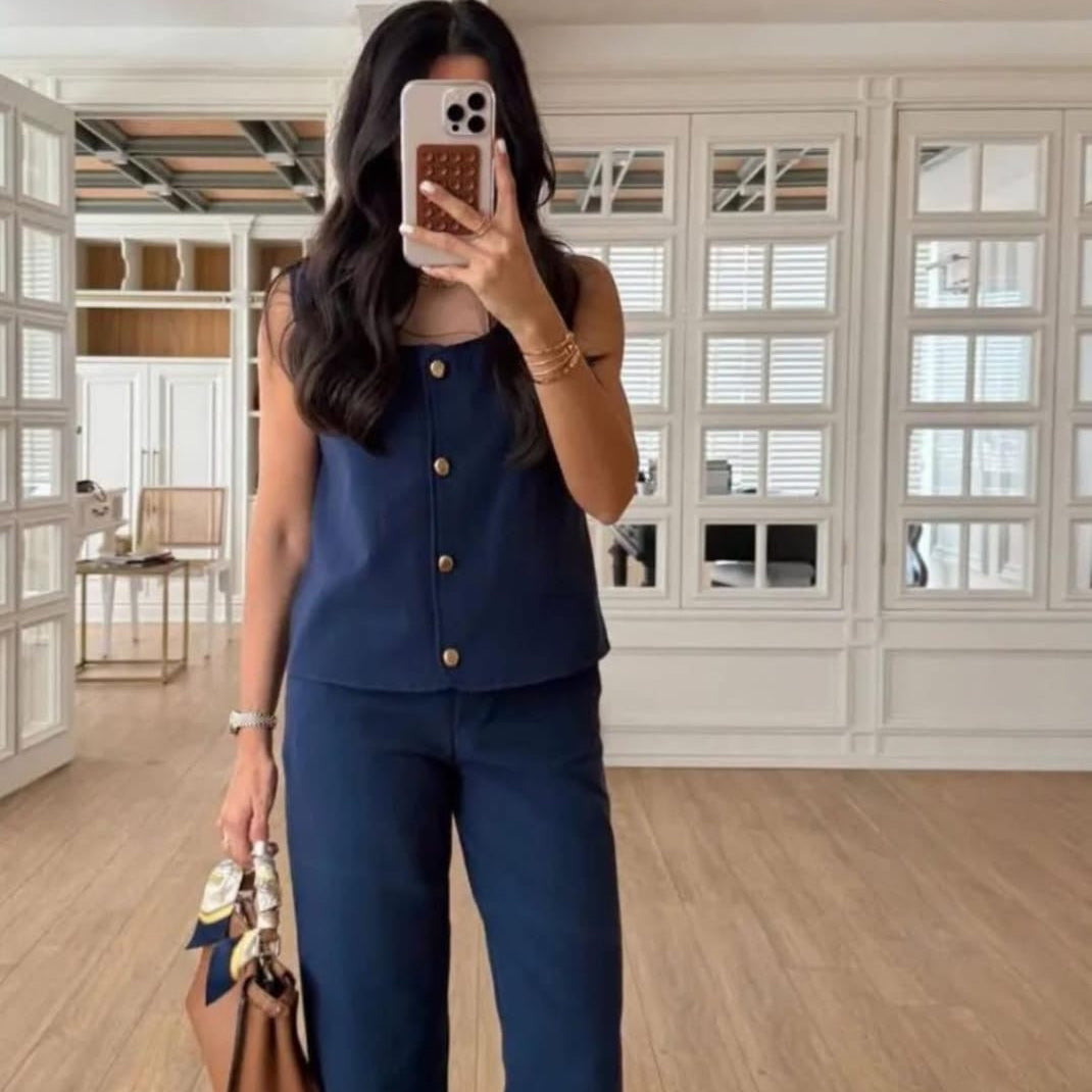 Classic Pantsuit With Gold Button