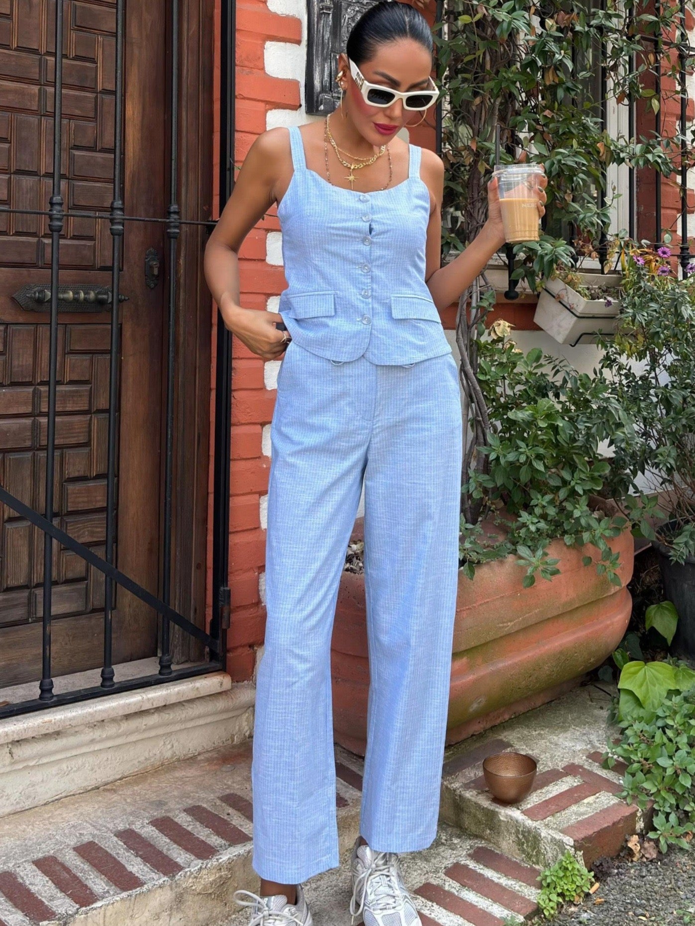 Striped Blue Pantsuit