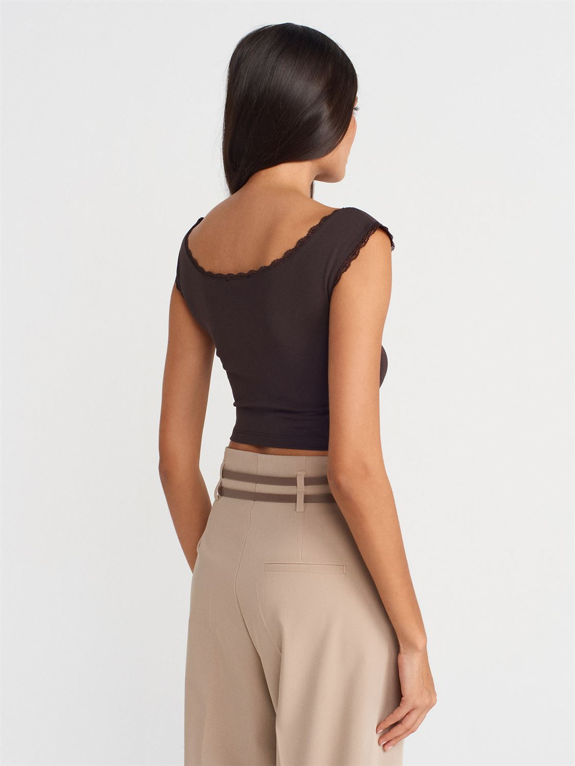 Lace Detailed Open Shoulder Top