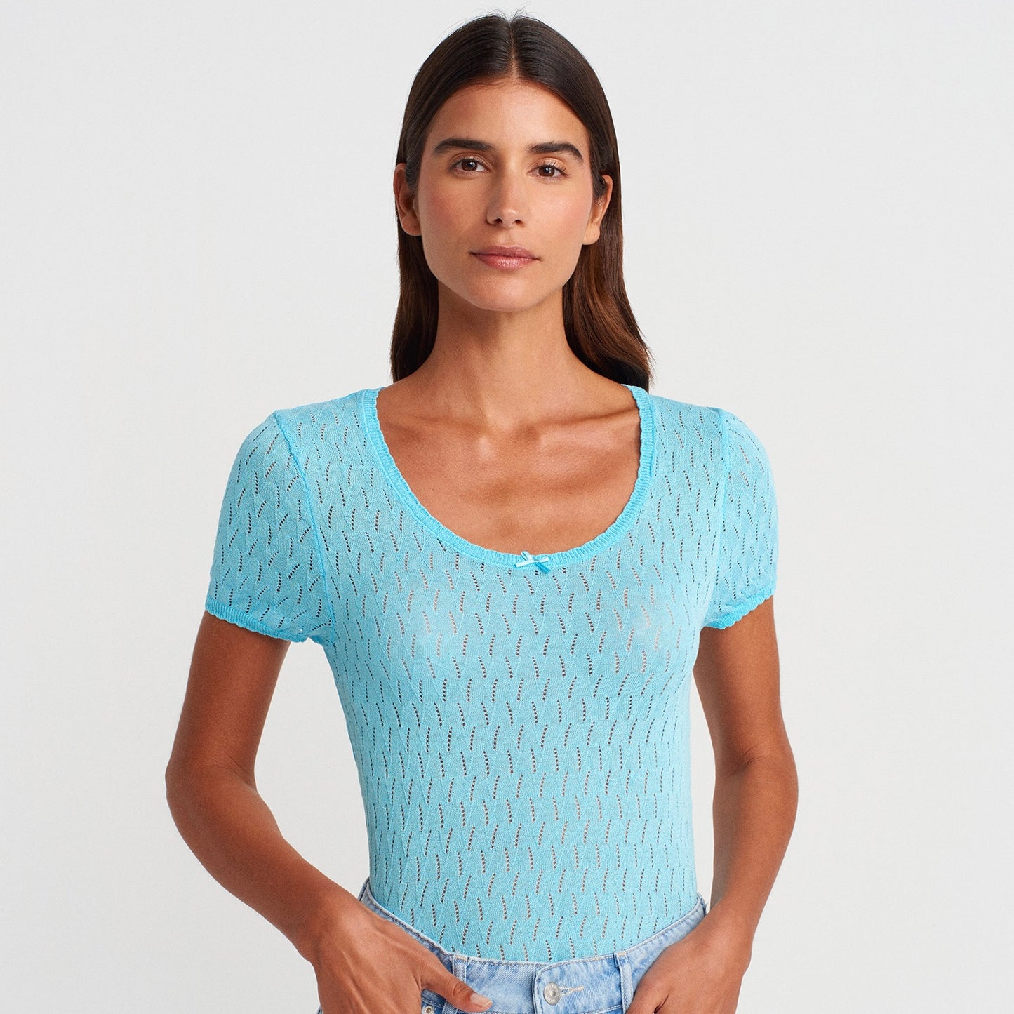 Crew Neck Bow Detailed Thin Blouse