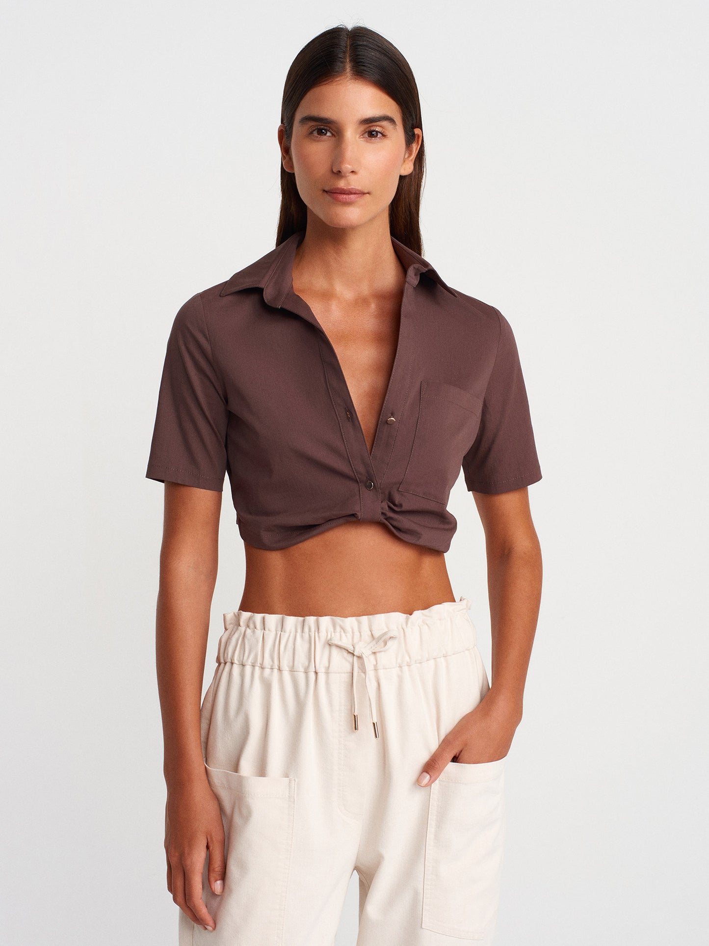 Crop Shirt With Pocket Detailed