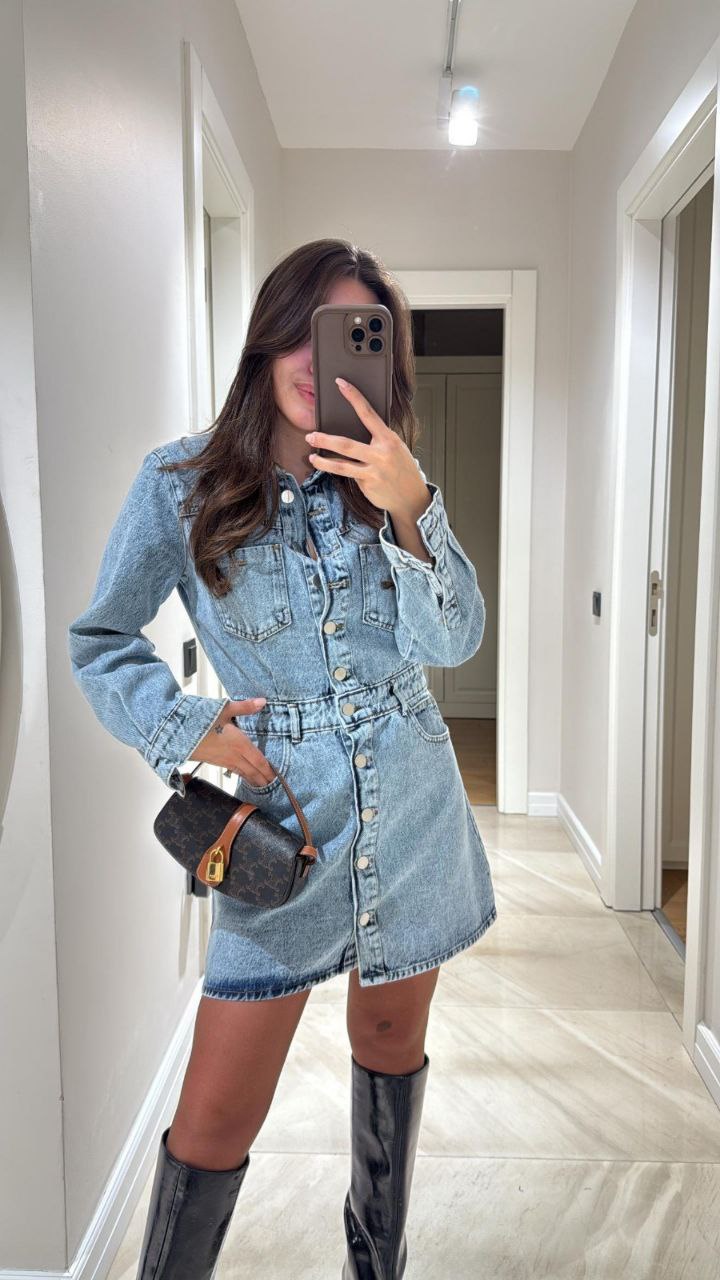 Zara Denim Dress With Button