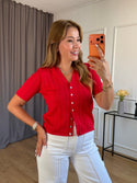 Red V-Neck Half-Sleeve Cardigan