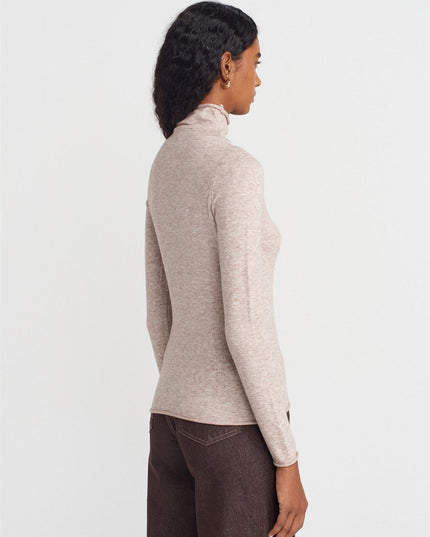 Soft Thin Knit High Neck Wool Blend Sweater for Women - Mink