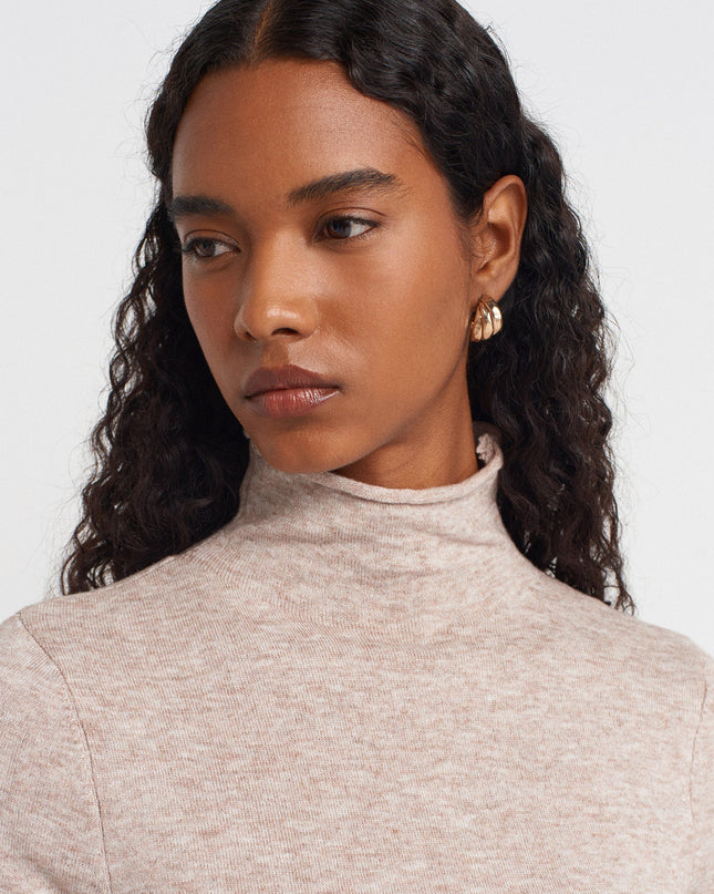 Soft Thin Knit High Neck Wool Blend Sweater for Women - Mink