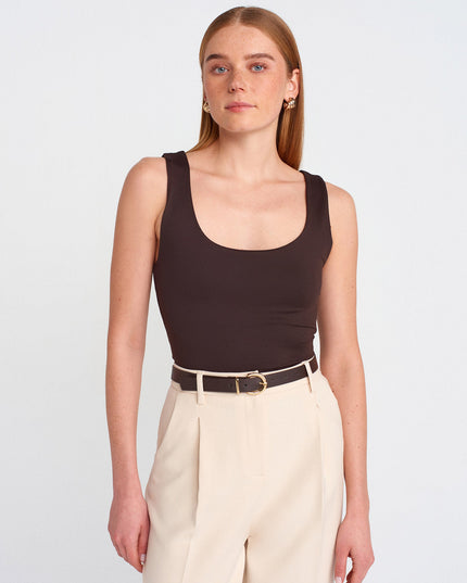 20977 Kalın Askılı Basic Atlet-Koyu Kahve