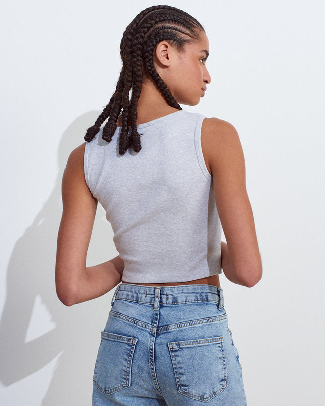 20983 Düğmeli Kare Yaka Top-Gri Melanj