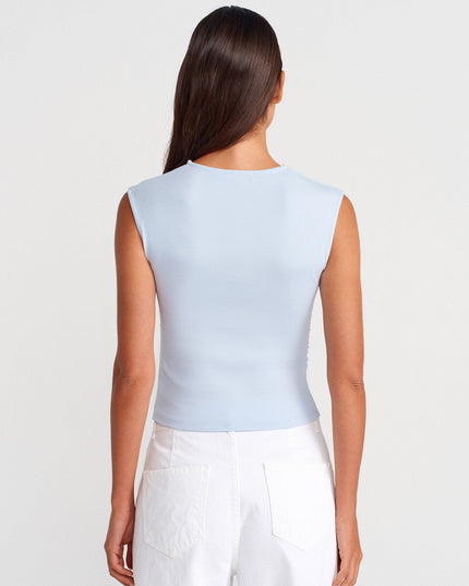 21054 Büzgülü Basic T-Shirt-Açık Mavi