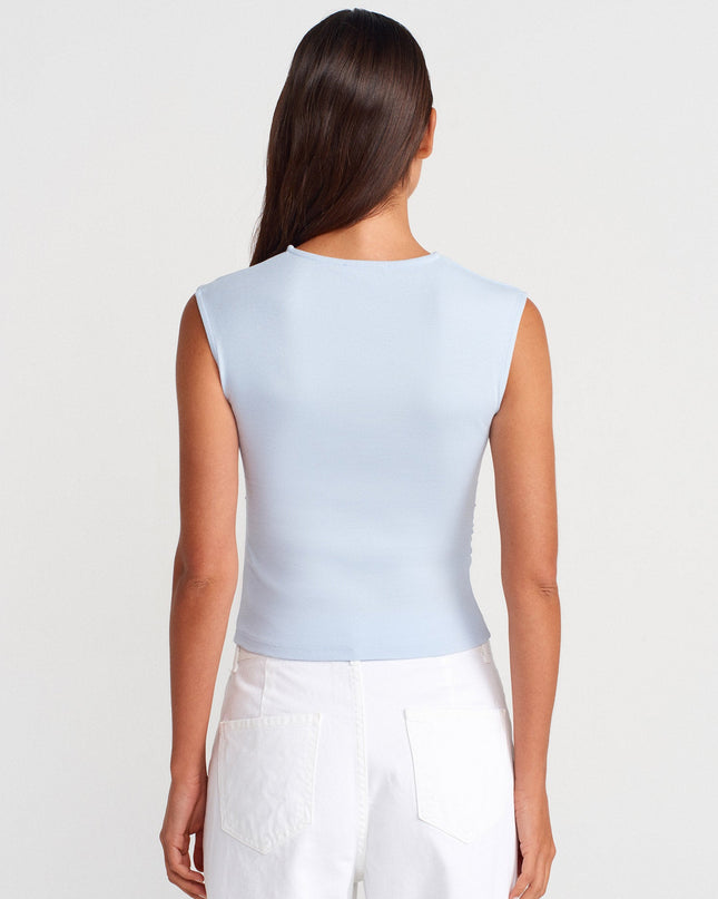 21054 Büzgülü Basic T-Shirt-Açık Mavi