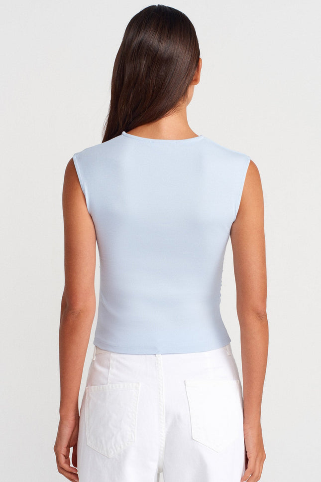 21054 Büzgülü Basic T-Shirt-Açık Mavi