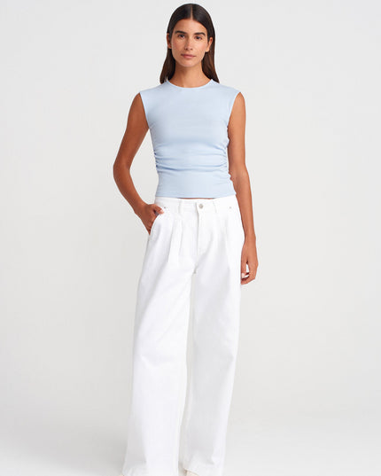 21054 Büzgülü Basic T-Shirt-Açık Mavi