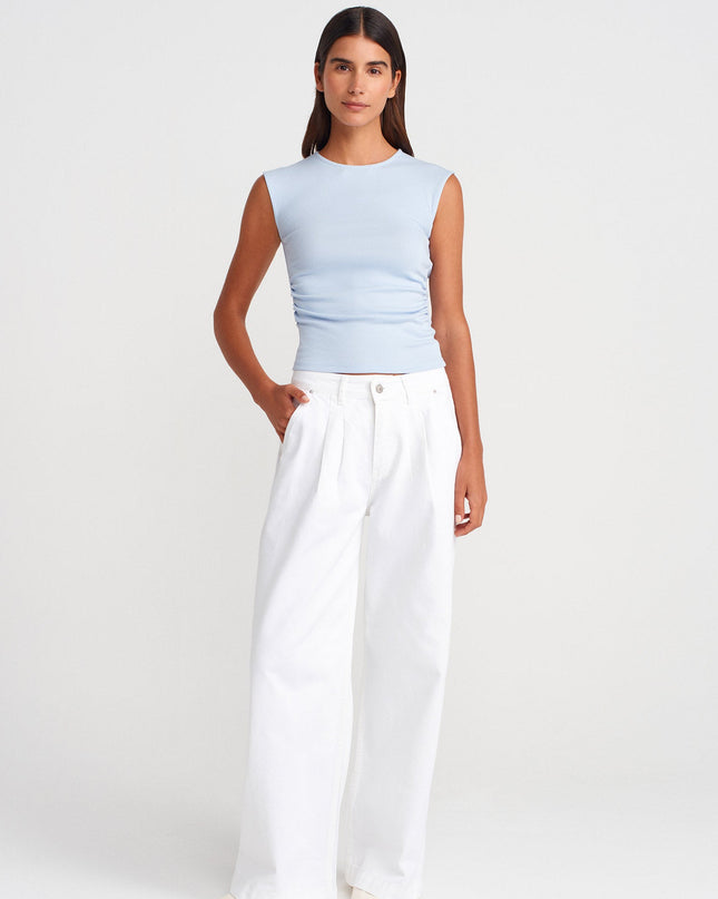 21054 Büzgülü Basic T-Shirt-Açık Mavi