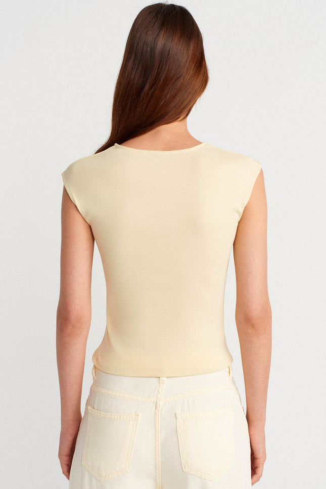 21054 Büzgülü Basic T-Shirt-Açık Sarı