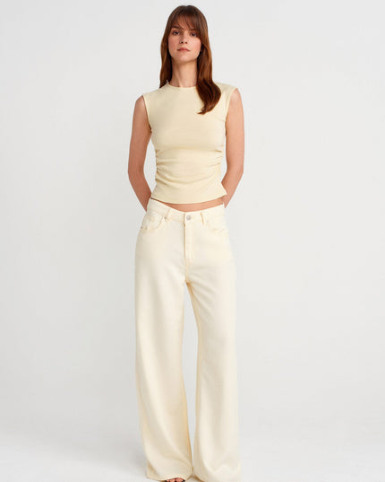 21054 Büzgülü Basic T-Shirt-Açık Sarı