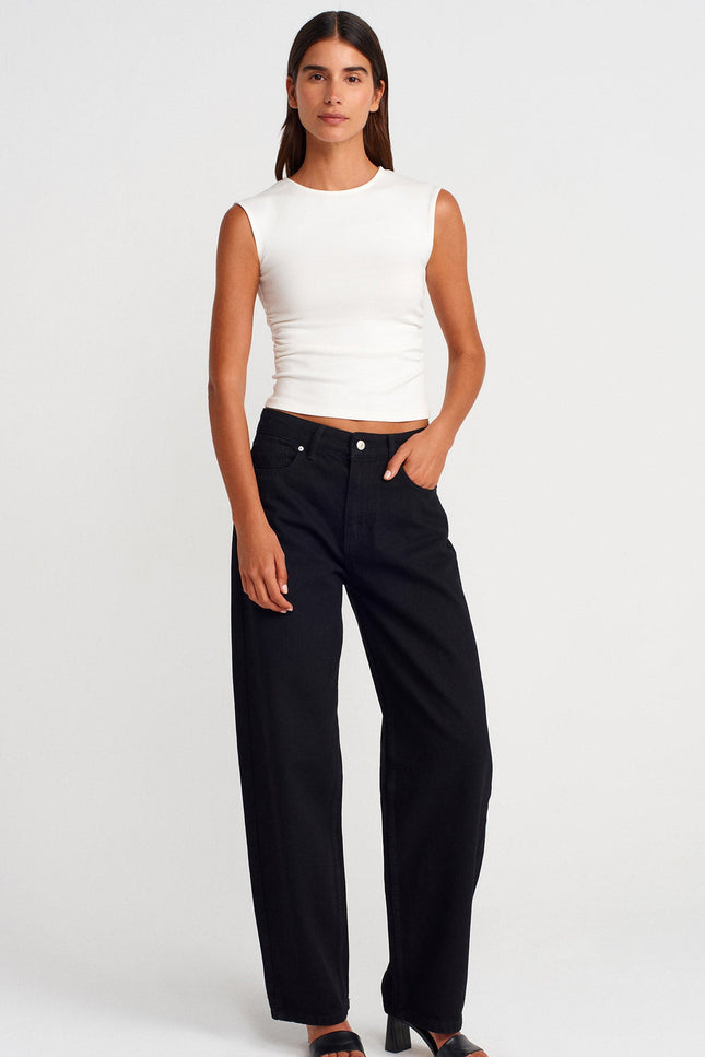 21054 Büzgülü Basic T-Shirt-Ekru
