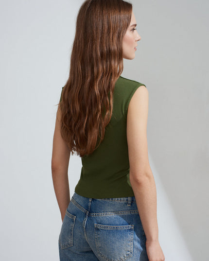 21054 Büzgülü Basic T-Shirt-Koyu Haki