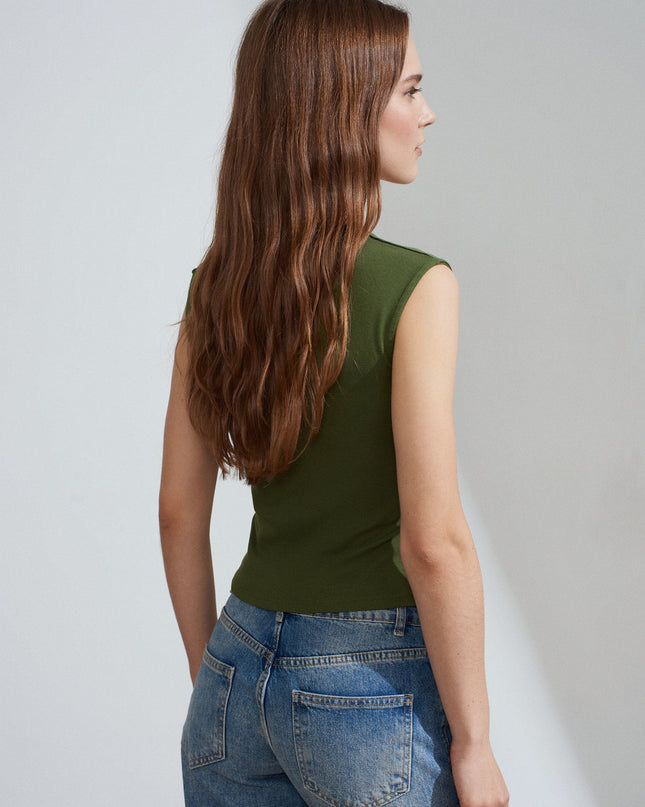 21054 Büzgülü Basic T-Shirt-Koyu Haki