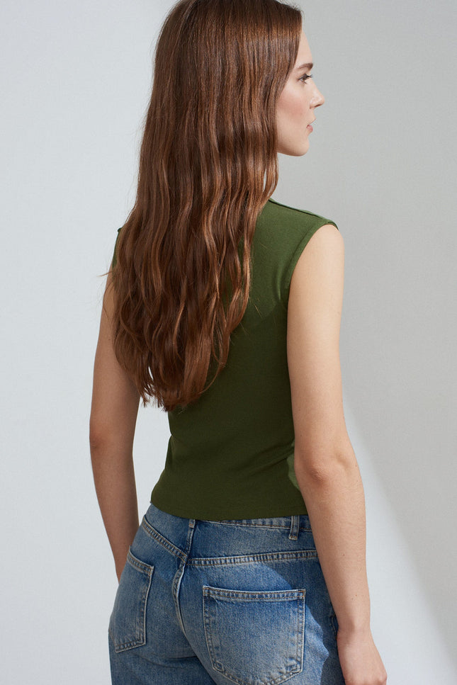 21054 Büzgülü Basic T-Shirt-Koyu Haki