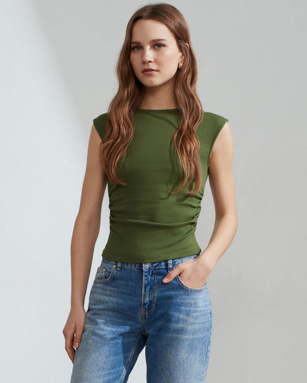 21054 Büzgülü Basic T-Shirt-Koyu Haki