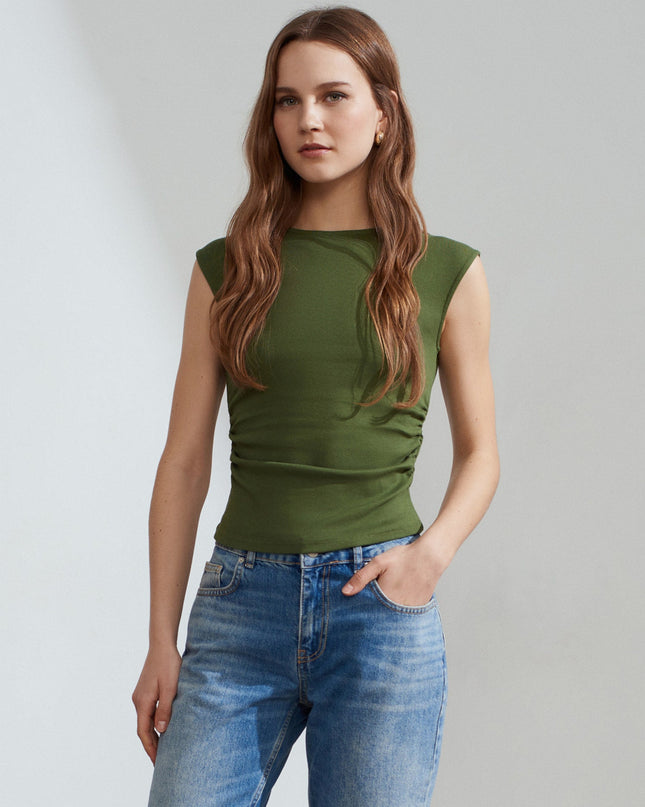 21054 Büzgülü Basic T-Shirt-Koyu Haki