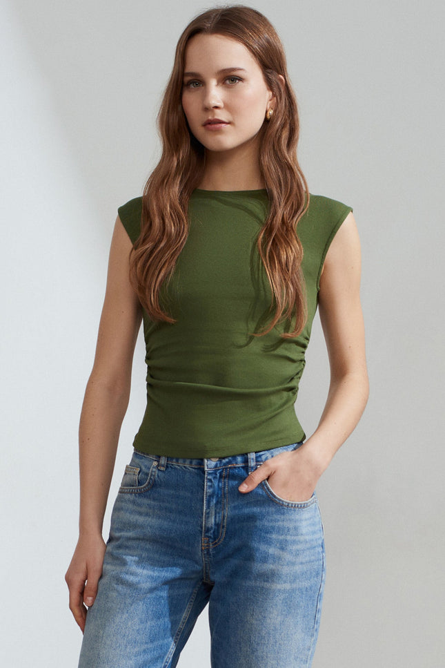 21054 Büzgülü Basic T-Shirt-Koyu Haki