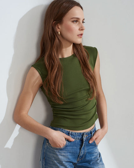 21054 Büzgülü Basic T-Shirt-Koyu Haki