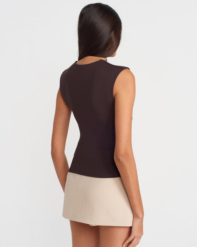 21054 Büzgülü Basic T-Shirt-Koyu Kahve