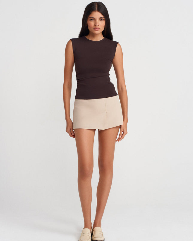 21054 Büzgülü Basic T-Shirt-Koyu Kahve