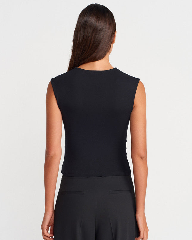 21054 Büzgülü Basic T-Shirt-Siyah