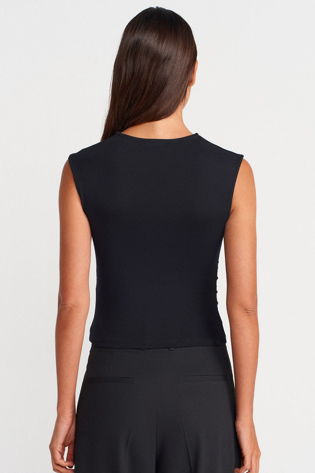21054 Büzgülü Basic T-Shirt-Siyah