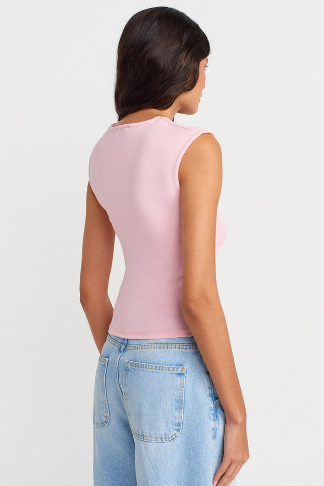21054 Büzgülü Basic T-Shirt-Toz Pembe