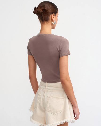 30457 Yıkama Efektli T-Shirt-Kahve