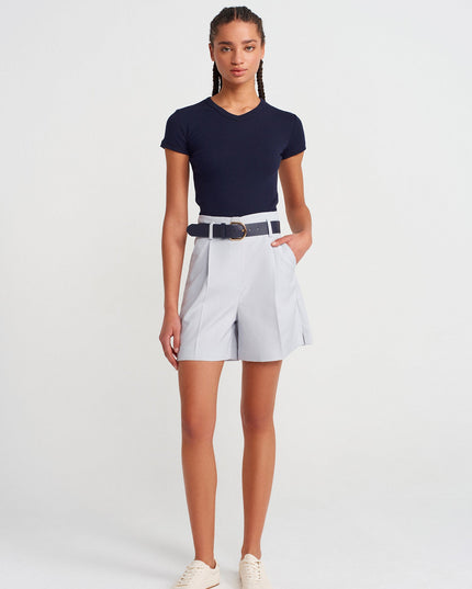 31673 %100 Pamuk V Yaka T-shirt-Lacivert