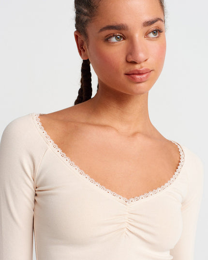 31722 Dantel Şeritli Uzun Kollu T-shirt-Taş