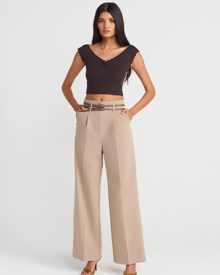 31775 Dantel Detaylı Omuzları Açık Top-Koyu Kahve