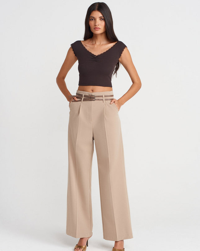 31775 Dantel Detaylı Omuzları Açık Top-Koyu Kahve