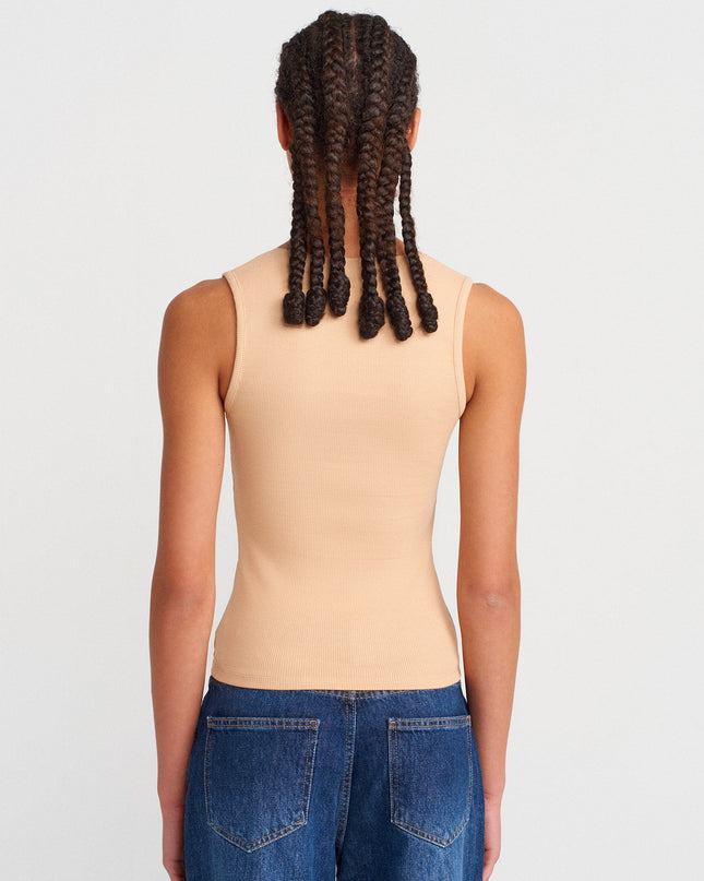 31778 Dantel Detaylı Top-Bej