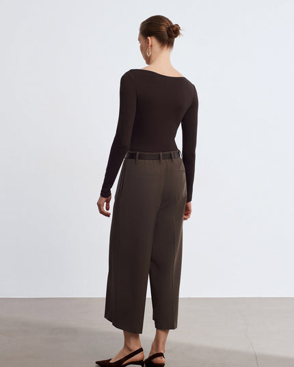 32549 Kayık Yaka Bodysuit-Koyu Kahve