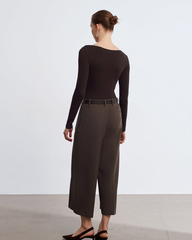 32549 Kayık Yaka Bodysuit-Koyu Kahve