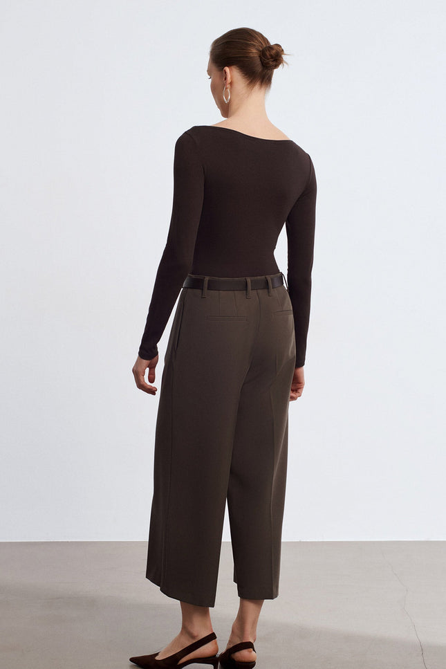 32549 Kayık Yaka Bodysuit-Koyu Kahve