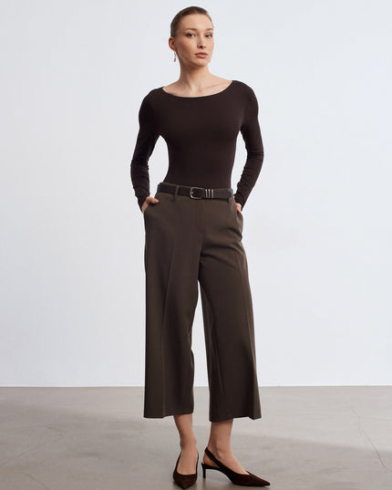 32549 Kayık Yaka Bodysuit-Koyu Kahve