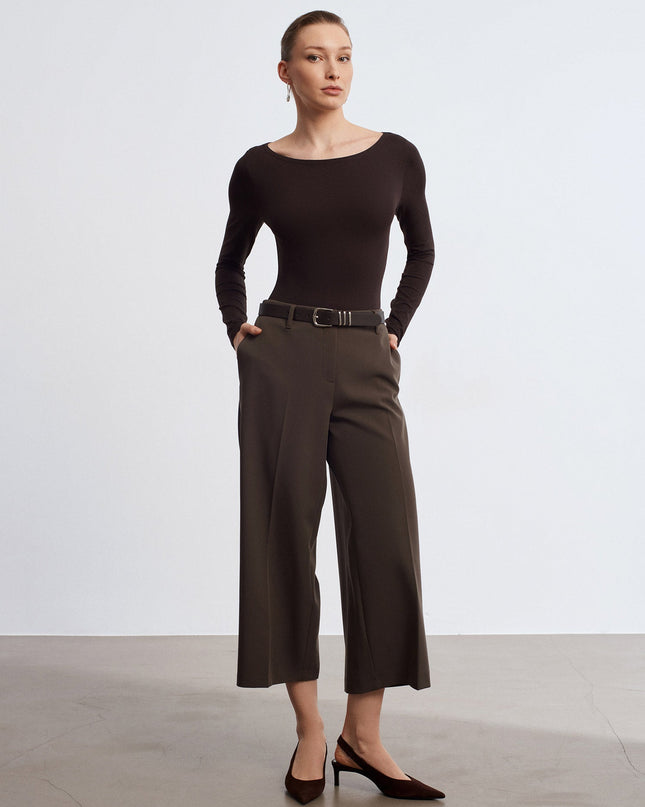 32549 Kayık Yaka Bodysuit-Koyu Kahve