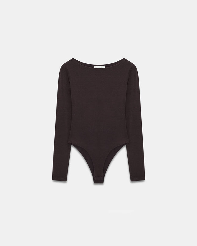 32549 Kayık Yaka Bodysuit-Koyu Kahve