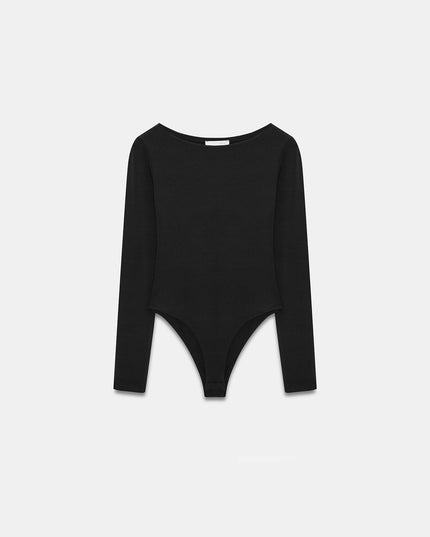 32549 Kayık Yaka Bodysuit-Siyah